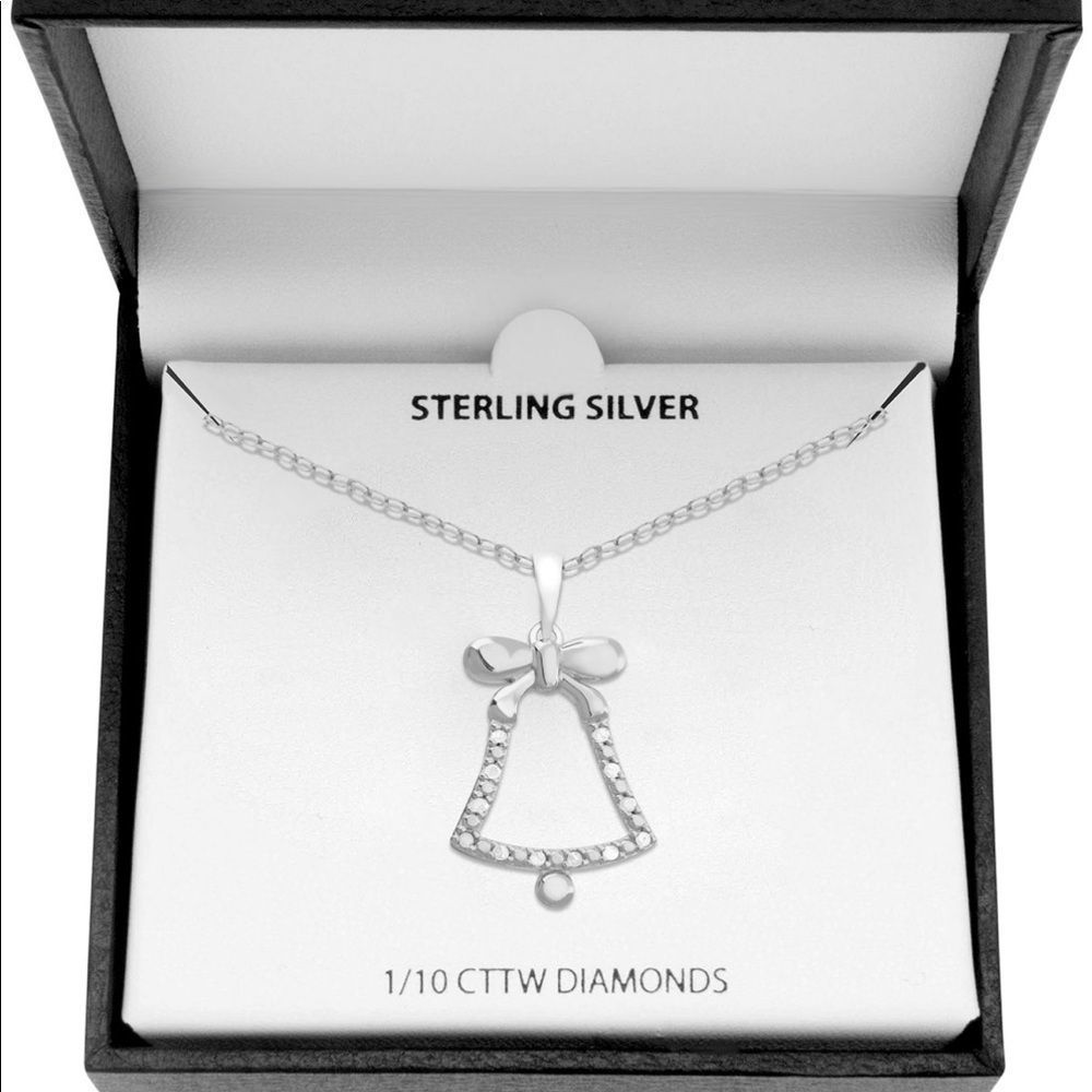 Diamond Bell Pendant Necklace in Sterling Silver